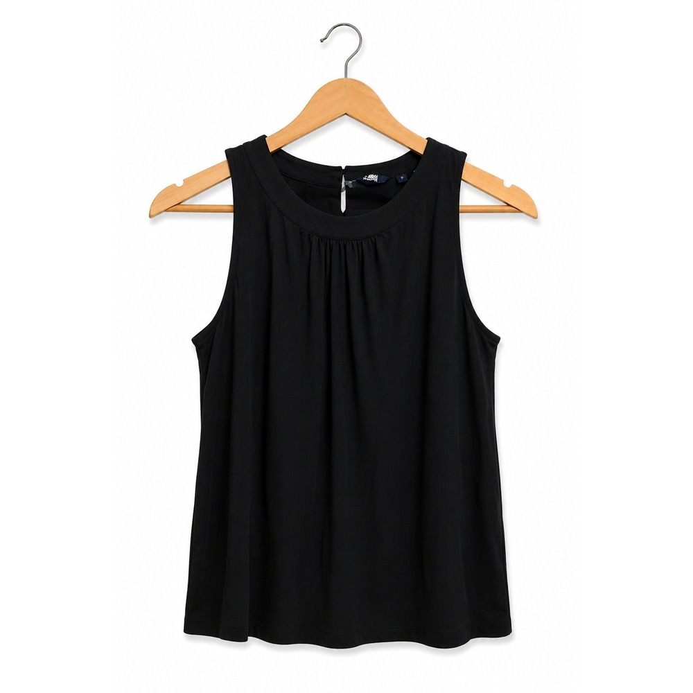 Lands End Black Sleeveless Gathered Neck Keyhole Back Top XL 18